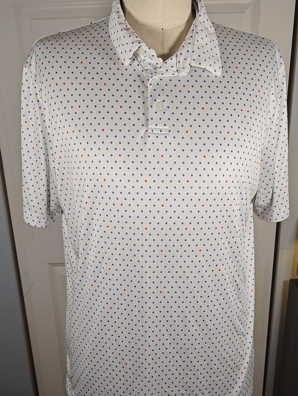 PGA Tour Mens XXL White Golf Polo Navy Red Micro Star Print Performance